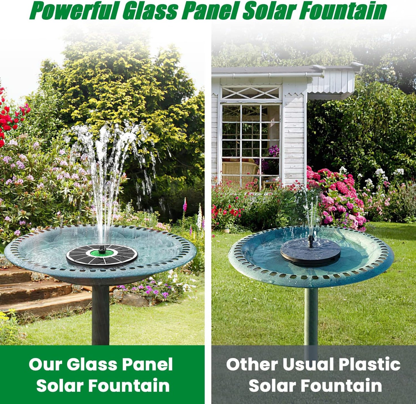 Yzert Solar Fountain - Eco-Friendly Bird Bath Water Feature with 4 Fixed Rods & 7 Nozzles