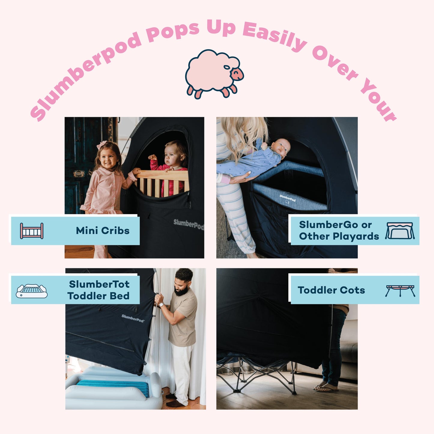 SlumberPod The Original Blackout Sleep Tent Travel Essential for Babies and Toddlers, Mini Crib and Pack N Play Cover, Sleep Pod for Kids with Monitor Pouch and Fan Pouch, Blocks 95%+ Light, Black