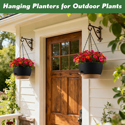 WUCEIAUU 13-inch Oversized Hanging Planter Set of Two,Planters for Indoor and Outdoor Plants.Place Plant pots Across Diverse Settings Including windowsills,Living Room,and Gardens.Black-Brown