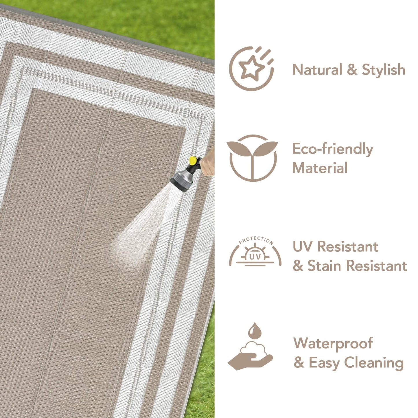 GarveeHome Outdoor Patio Rug 10x20 Plastic Straw Rug Waterproof Large Outdoor Rugs Reversible Portable Camping Rugs Lightweight Floor Mat for RV Porch Balcony Patios Picnic Outside Grey Beige Panel