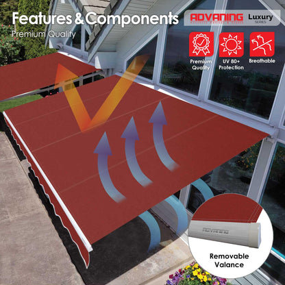 ADVANING Luxury Series, 14'x10' Electric Retractable Awning, Premium Quality Fully Assembled UV+ Sun Shade Canopy, Terracotta, EA1410-A104H2