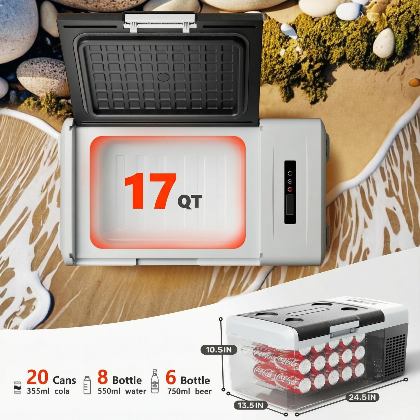EKOJUCE Portable 12V Refrigerator, 17 Quart Compressor Electric Cooler, 12V Fridge -4℉-68℉, Portable Freezer for Camping, RV, Outdoor