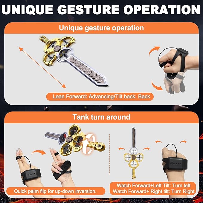 Upgraded Flying Sword RC Drone with Colorful LED Lights ABS Metal Remote Control Airplane with Hand Gesture &amp Smart Watch Control 3 Speed Modes &amp Stunt Drone for Kids Adults Upgraded Gold
