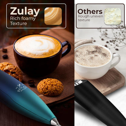 Zulay Kitchen Tornado Triple Whisk Milk Frother - Handheld Foam Maker for Coffee & Lattes | Includes 4 Duracell Batteries - Sea Depth