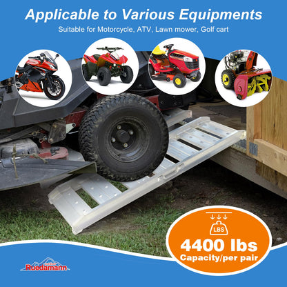 Ruedamann 4Ft Truck Ramps, 2 Pcs 4400 Lbs Total Capacity, Aluminum Trailer Ramp, Heavy-Duty ATV Ramps for Pickup Trucks, UTVs, Motorcycles, Lawn Mowers, Golf Carts