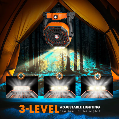 Solar Powered Fan,【Max 40H Runtime】Rechargeable Solar Camping Fans & Led Lantern,8-inch Portable Fan with Solar Panel,Battery Operated Powered Outdoor Tent Fans for Camping Essentials Accessories