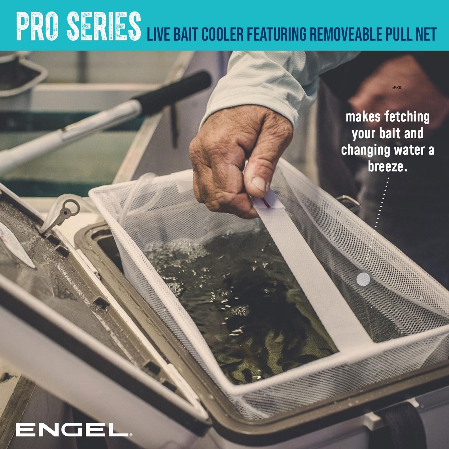 ENGEL 7.5 Quart Live Bait Cooler PRO for Fishing - Portable Minnow and Bait Bucket with Lithium-Ion Rechargeable Aerator - Tan (7.5Qt)