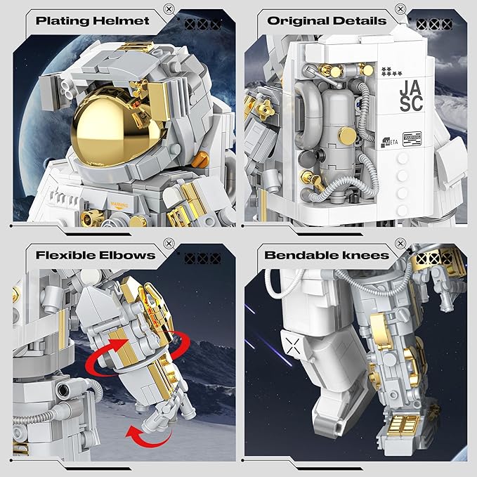 Space Astronaut Building Block for Boy 12+ Astronaut Building Block Set Flexible Space Explorer Toy with Display Stand Cool Spaceman Building Set for Adults 966Pcs
