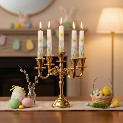 Rely+ 5 Arm Baby Candelabra - Gold Glossy 8-Inch Taper Candle Holders for Gothic Home Decor & Weddings