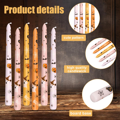 Whaline 8Pcs Halloween Taper Candles 10 Inch Orange Pink Ghost Pumpkin Decorative Candles Long Unscented Candle Sticks for Trick or Treat Party Home Table Decor