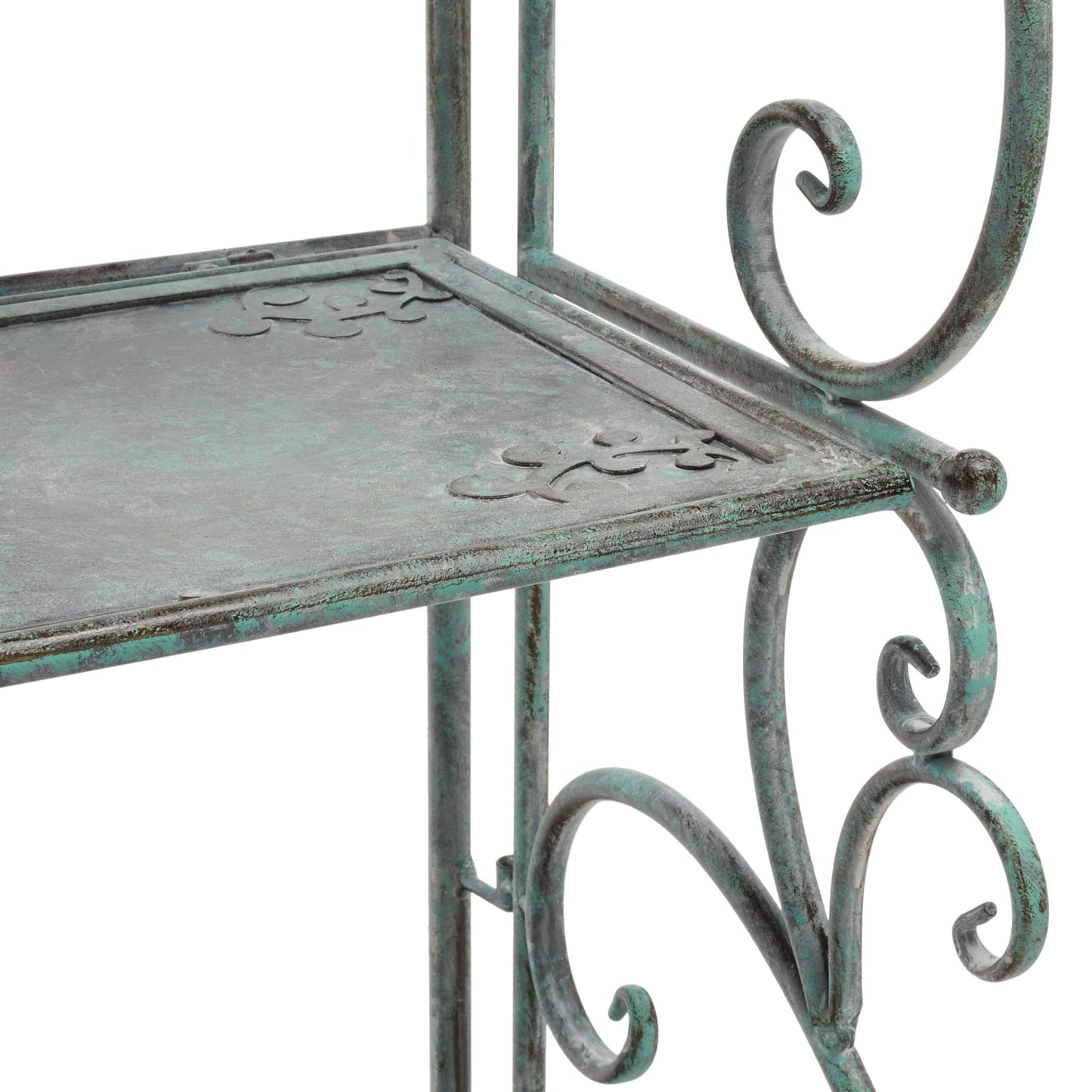 SAFAVIEH Outdoor - Tyrique Antique Dark Green Victorian Wrought Iron 4-Tier Shelf Unit, Metal Plant Stand Baker’s Rack, Decorative Patio Garden Storage, 24.8" W x 12.6" D x 65.8" H (PAT5033D)
