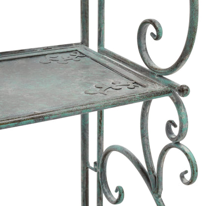 SAFAVIEH Outdoor - Tyrique Antique Dark Green Victorian Wrought Iron 4-Tier Shelf Unit, Metal Plant Stand Baker’s Rack, Decorative Patio Garden Storage, 24.8" W x 12.6" D x 65.8" H (PAT5033D)