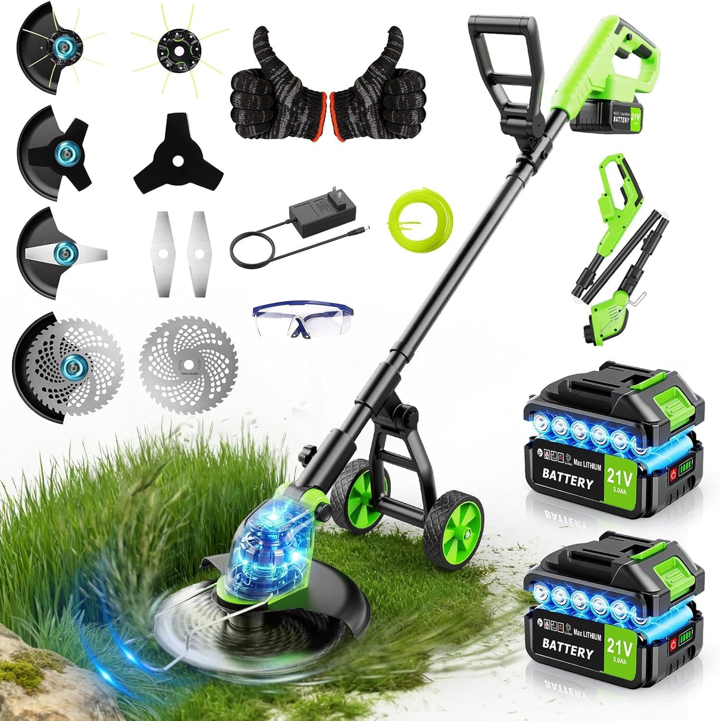 Skiennix 20000 RPM Electric Weed Wacker - Cordless 12" Brushless Grass Trimmer with 4-in-1 Functionality & 2 Batteries