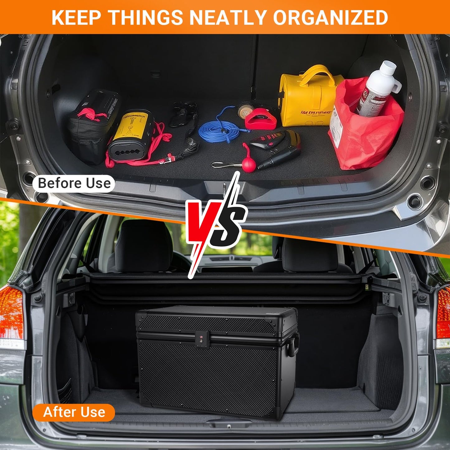 T-carbon Carbon Fiber Trunk Organizer – Lightweight Performance Storage Vehicles Trunk Storage Automotive Storage System Performance Cargo Box Utility Case 20 * 13 * 13.4IN,Black