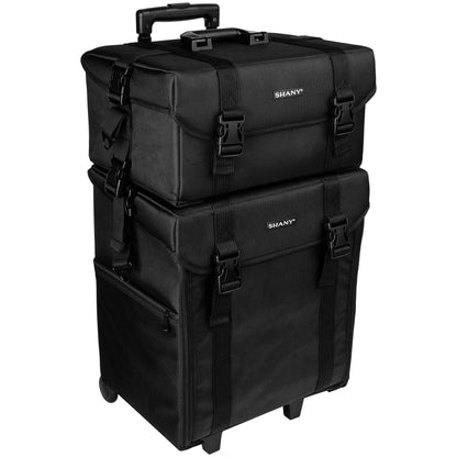 SHANY Makeup Artist Soft Rolling Trolley Cosmetics Case Make up Travel Bag With Beauty Organizer Drawer Bins, TSA Mesh Bag Organizers - Jet Black