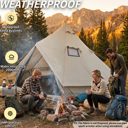 DANCHEL OUTDOOR B2A Portable Bell Tent Yurt No Center Pole with 4 Season Waterproof Rain Fly 4 Person Camping Glamping