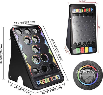 WinSpin Mini 25x14 Prize Drop Board &amp 41x25 Bean Bag Toss Game Foldable Stand with 8 Playing Pucks &amp 5 Bean Bags for Carnival Events