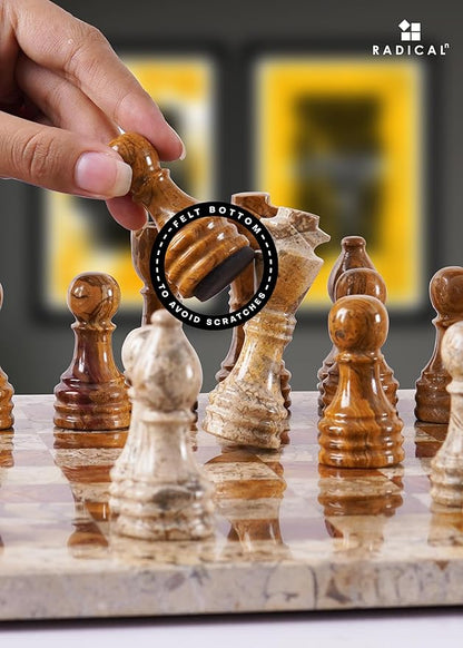 Radicaln Marble Chess Set 12'' Inches Coral and Red Handmade Classic Board Games for Adults Luxury Marble Chess Board &amp Pieces Modern Table Chess