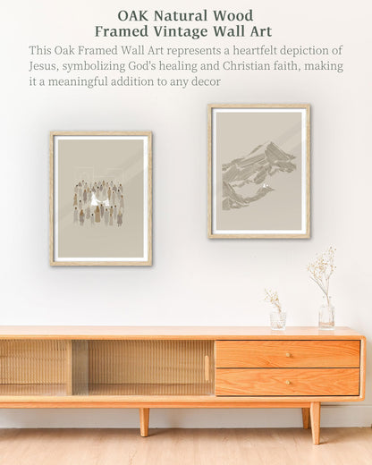 iHery Natural OAK Wood Jesus and Peter Walk on Water Framed Wall Art, 12x16 in Modern Sketch Bible Verses Canvas Art Decor, Beige Logs Boho Scripture 1Pack for Living Room Bedroom