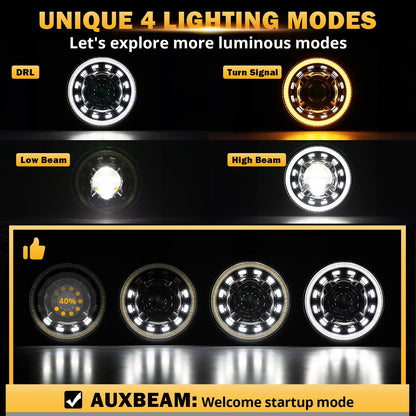 Auxbeam 7'' LED Headlights H6024 with Turn Signal DRL High Low Beam, 7Inch Round Headlights Compatible with 1997-2017 Jeep Wrangler JK TJ JL Ford, Replacement Headlamps DOT Approved, 2 Years Warranty