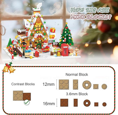 2025 Christmas Gingerbread House Courtyard Mini Building Set with Lights Christmas Village Building Block Toy with Santa Xmas Tree Holiday Train Gift for Adults Boys Girls 14+ (1763PCS)