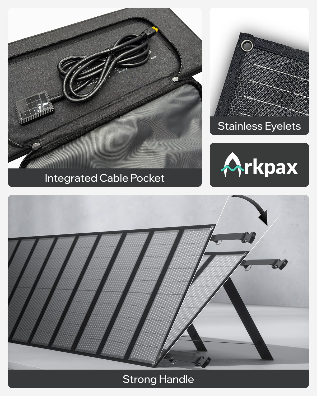 Arkpax 200W Foldable Solar Panel Kit 12-Fold Portable Solar Charger with Adjustable Kickstand IP65 Waterproof for Power Station Camping RV Outdoor Home Emergency Off-Grid Use