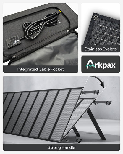 Arkpax 200W Foldable Solar Panel Kit 12-Fold Portable Solar Charger with Adjustable Kickstand IP65 Waterproof for Power Station Camping RV Outdoor Home Emergency Off-Grid Use