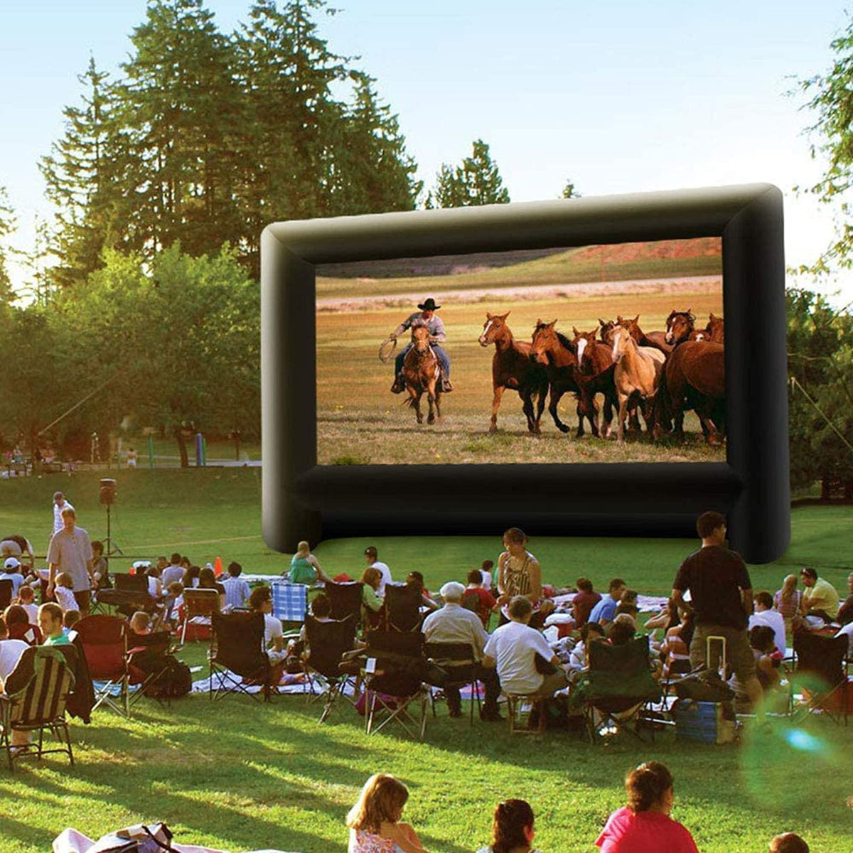 GYUEM 18 feet Inflatable Outdoor Projector Movie Screen - Package with Rope, Blower, Tent Stakes - Portable, Great for Outdoor and Indoor Party Watch Movies