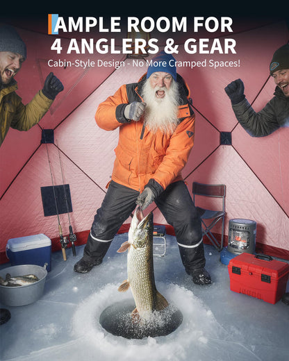 Pop-Up Ice Fishing Tent, Portable Windproof Insulated Hub Tent for 1-8 Person Winter Fishing with 210d Oxford Fabric, Includes Anchors & Carry Bag
