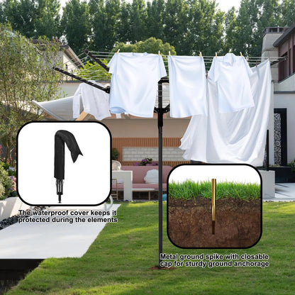 MEILANHUI Umbrella Clothesline Outdoor Rotary Drying Rack (165ft) + 49ft Heavy Duty Retractable Clothes Line Bundle – Adjustable Height, Compact, Weatherproof for Backyard, Balcony, Camping