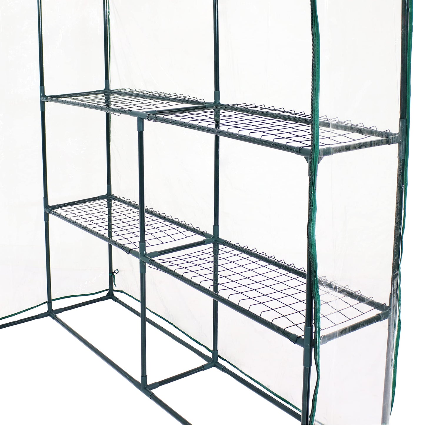 Sunnydaze Portable Outdoor Grandeur Walk-in Greenhouse with 4 Steel Wire Shelves and Roll-Up Door - Clear