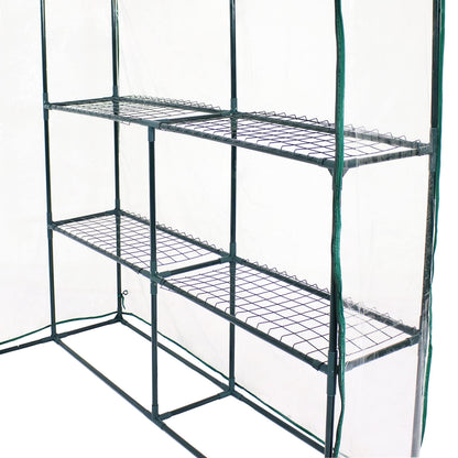 Sunnydaze Portable Outdoor Grandeur Walk-in Greenhouse with 4 Steel Wire Shelves and Roll-Up Door - Clear