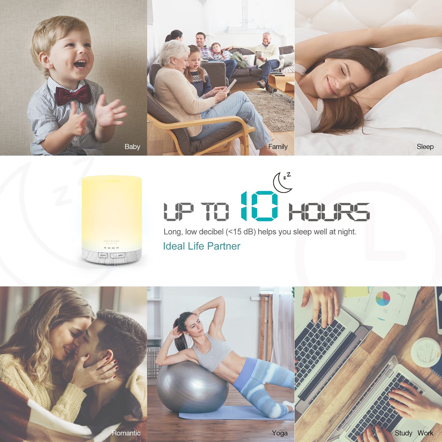 ASAKUKI 300ML Essential Oil Diffuser, Quiet 5-in-1 Premium Humidifier, Home Fragrance Aroma Diffuser with 7 LED Color Changing Light and Auto-Off Switch -Light Brown