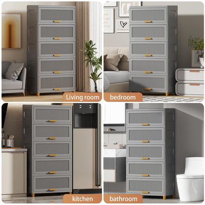 Fejrpkn 5 Tier Large Storage Bins with 1 Lid, 250QT Closet Organizers and Storage, Drawers Flip Open Large Plastic Storage Containers for Living Room, Office, Dorm (5 Tiers)