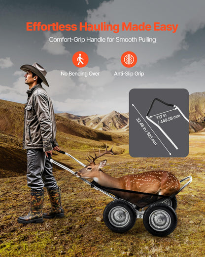 VEVOR Game Carts for Hunting, 500LBS Deer Cart Game Hauler, Heavy-Duty Crawler Cart, All-Terrain Folding Deer Hauling with Shock-Absorbing Tires, Utility Gear Dolly for Hunting Fishing Hiking