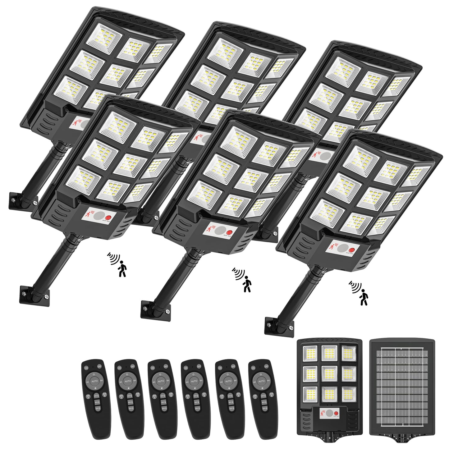 Sunwish 6 Pack Solar Lights Outdoor 6500K Solar Street Lights Outdoor, Solar Dusk to Dawn Outdoor Lights with RemoteControl,Motion Sensor IP66 Waterproof Flood Lights for Yard,Parking Lot
