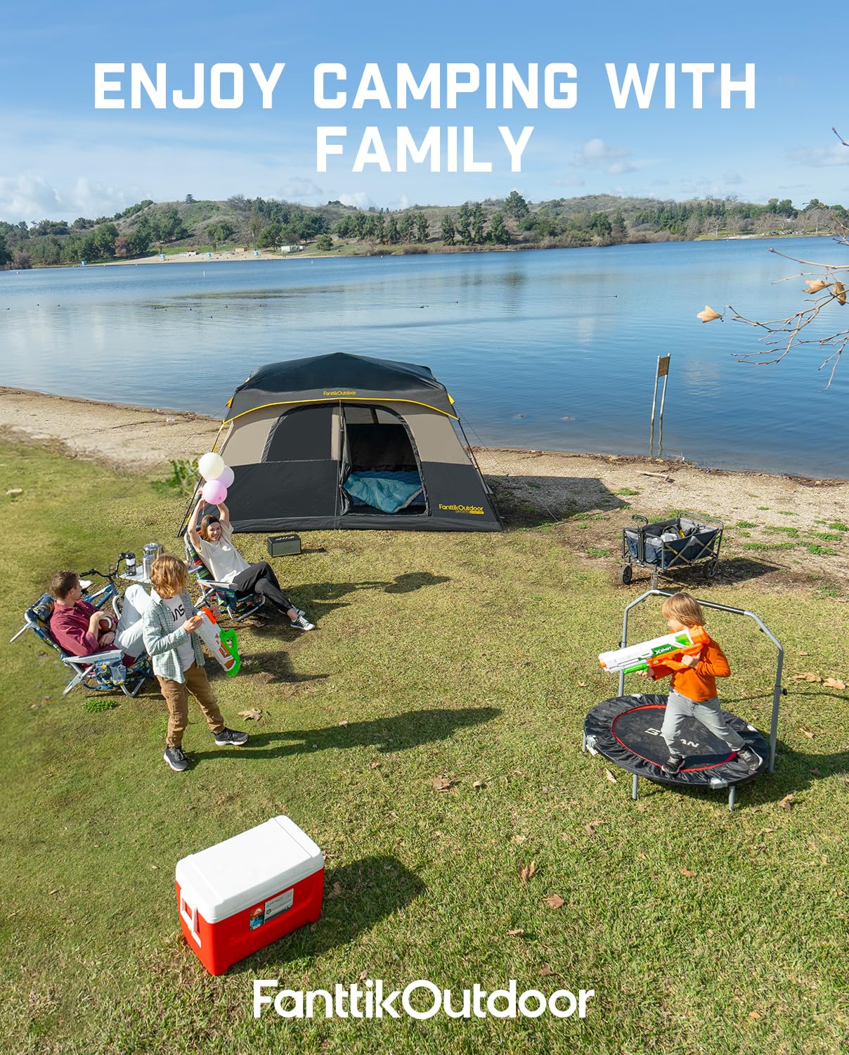 FanttikOutdoor Zeta C8 Pro Camping Tent 8 Person Instant Cabin Tent Setup in 60 Seconds with Rainfly & Windproof Portable with Carry Bag for Family Camping & Hiking, Khaki