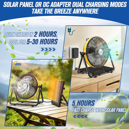 ZMLBTF Solar Fan with 10W Solar Panel, 10" Portable Camping Fan for Outside, Rechargeable Battery Powered, 2 Speed, 360° Tilt Head for Outside, Camping, Travel, Greenhouse (10 inch)