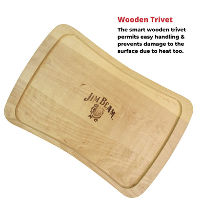Jim Beam Cast Iron Fajita Pan with Wooden Trivet, Pre-Seasoned Ideal for Barbecuing and Camping, Large, Black,JB0206 (Pack of 3)