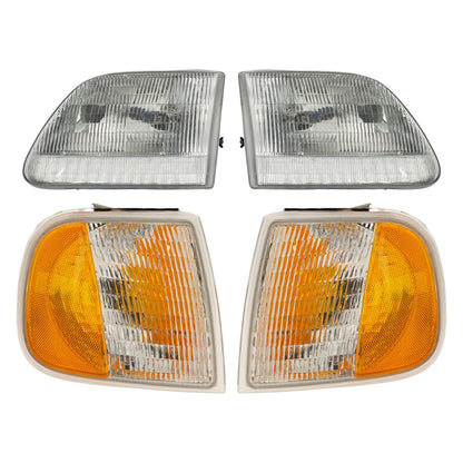 TRQ Headlight Assembly Set for 1997-2002 Ford Expedition, 1997-2003 F150, 1997-1999 F250, Model LKA55911, White
