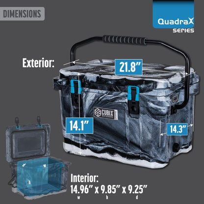 Cubix Outdoors, QuadraX 20QT Rotomolded Personal Small Cooler, Insulated Portable Hard Cooler Camping Ice Chest, Holds Ice for 72 Hours for Outdoor Activities, 2 Built-in Cup Holders, Hunter Camo