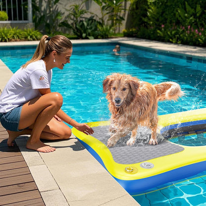 Inflatable Dog Pool Float Dock Platform for Dogs, Dog Pool Ramp Ladder with Non Slip Steps | Dog Floats Water Ramp for Boat, Inground Pool