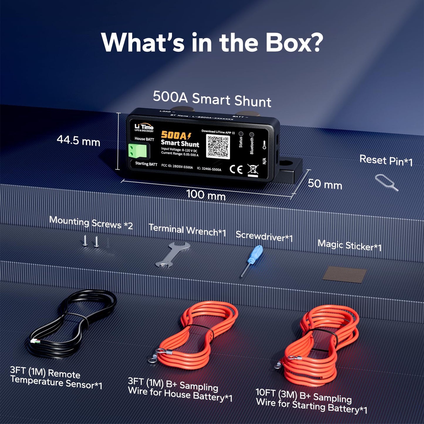 Litime 500A Bluetooth Battery Shunt, Compatible with 8V–120V Lead Acid, LFP, Lithium, AGM Batteries, SOC, Alarm Alerts, History Records, App Monitoring, Ideal for RV/Marine/Off-Grid