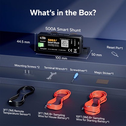 Litime 500A Bluetooth Battery Shunt, Compatible with 8V–120V Lead Acid, LFP, Lithium, AGM Batteries, SOC, Alarm Alerts, History Records, App Monitoring, Ideal for RV/Marine/Off-Grid
