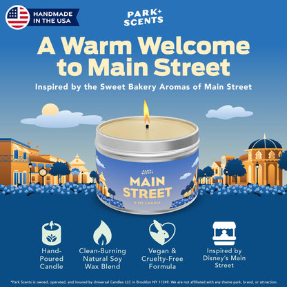 Park Scents Disneyland Main Street Inspired Scented Vanilla Candle - Handmade Soy Candle, Long Lasting, Warm, Sweet Aroma for Home