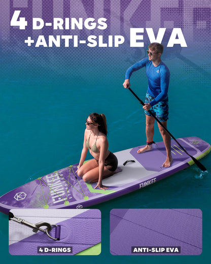 FUNKEE 11’×34"×6" Extra Wide Inflatable Stand Up Paddle Board, Sup Board with Removable Fins, Backpack, Floating Paddle, Safety Leash, Floating Phone Case for Adults & Youth of All Skill Levels