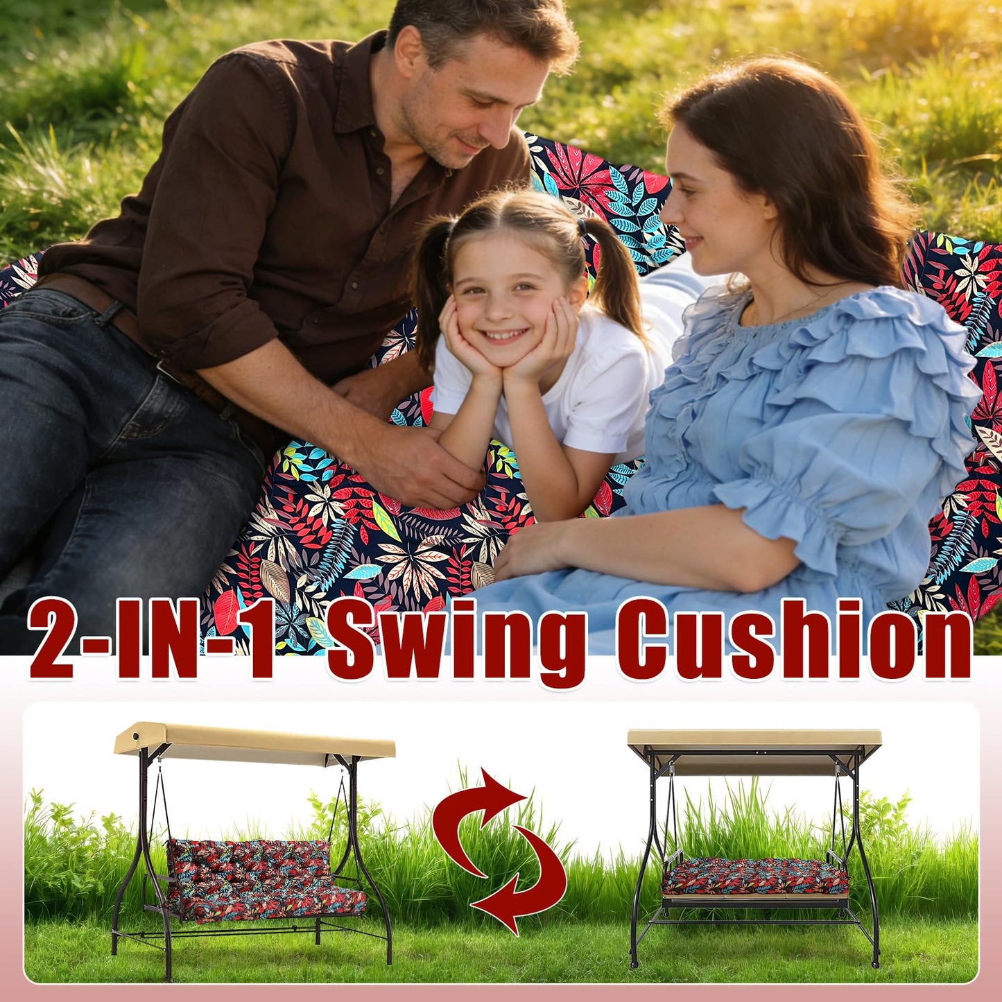 Mokoey Porch Swing Cushions 60 inch Bench Cushion Waterproof Outdoor Swing Cushions 3 Seater Thick 5in Replacement Swing Cushions for Outdoor Furniture Patio (Red Leaves-60x40 inch)