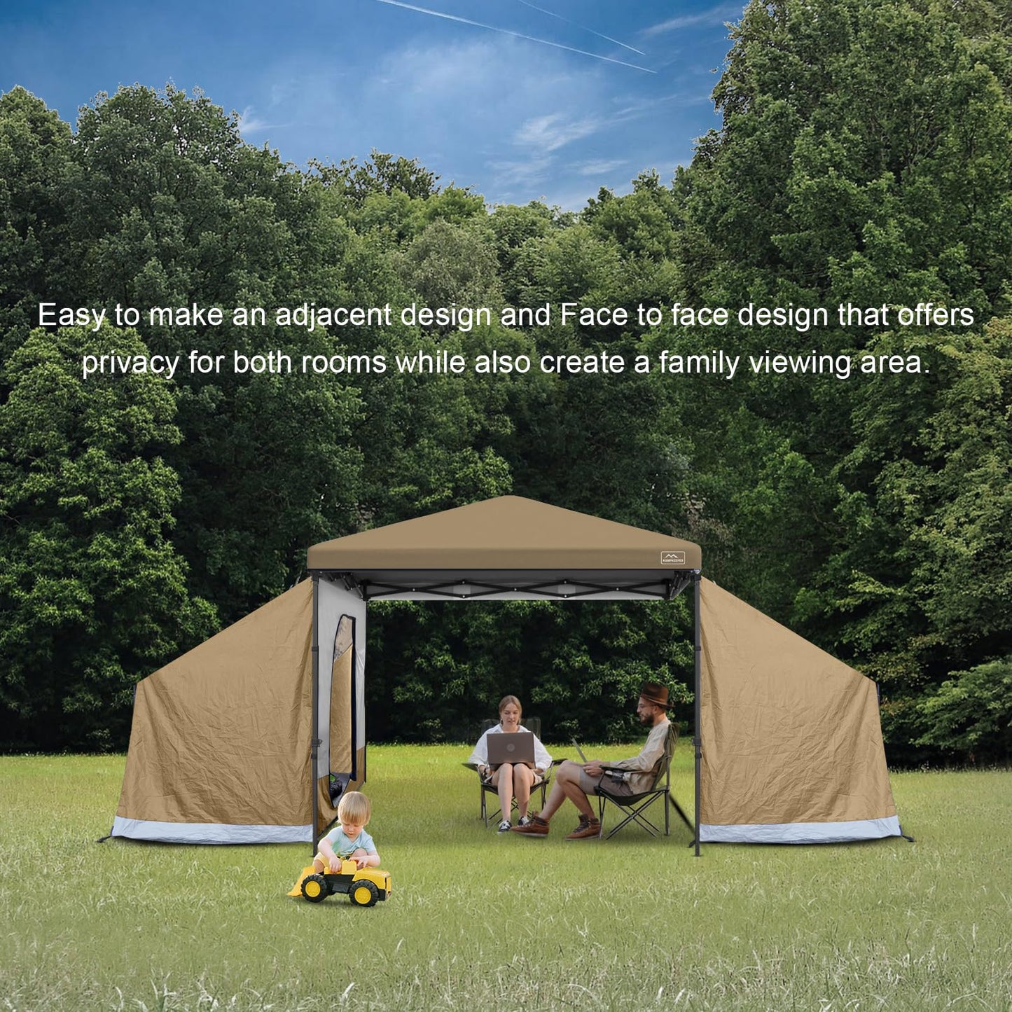 KAMPKEEPER Side Tent,Camping Tent for 10' x 10' Pop Up Canopy, Easy Set Up Gazebo,Compatible with 10' Wide Canopy Tents (Khaki)