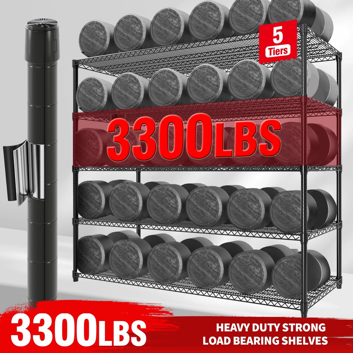 PeacefulHues 82.6" H Storage Shelves 3300LBS Heavy Duty Shelving Unit with Wheels & Feet, 5-Tiers Garage Shelving for Pantry Garage Kitchen Home Commercial, 82.6" H x 59" W x 23.6" D
