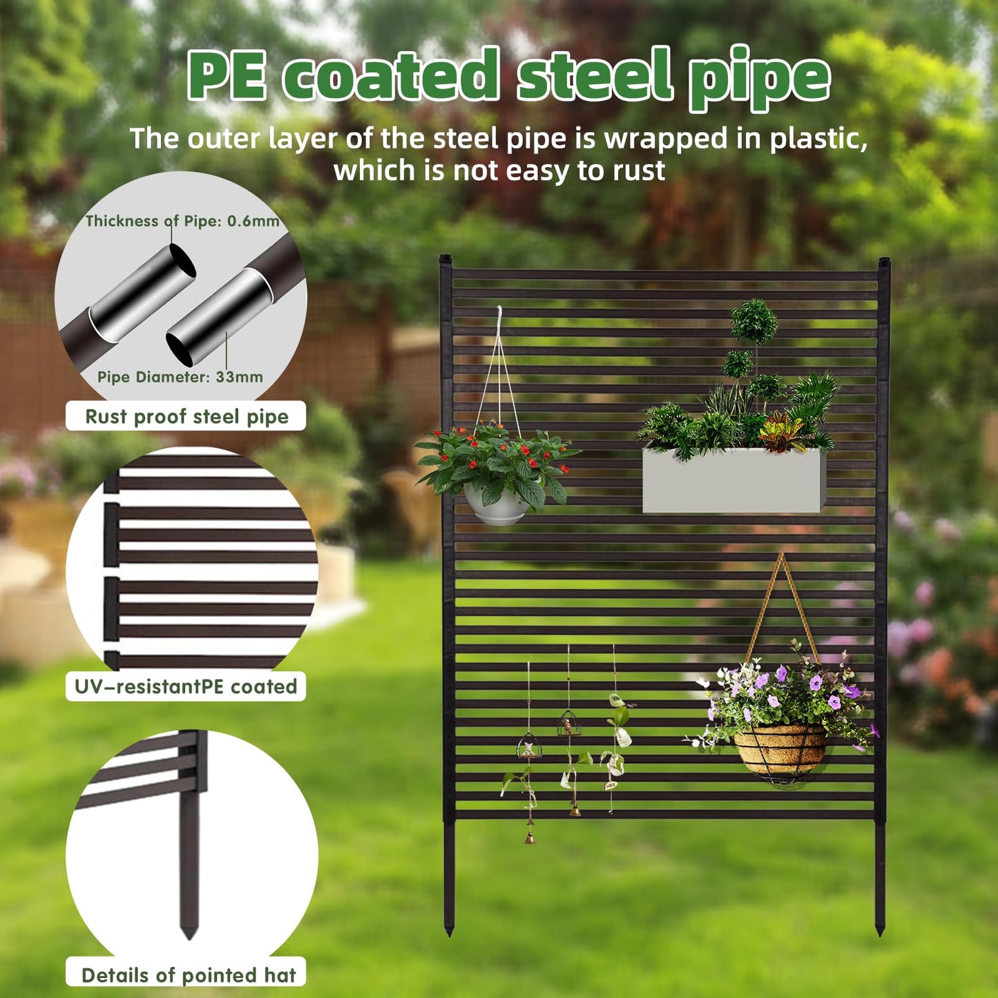 Outdoor Privacy Screens - Length: 43in, Height: 59in, Fence Privacy Screen, Freestanding Horizontal Fence, Metal Material, Anti-Corrosion and Weatherproof, Suitable for Outdoor Garden Courtyard